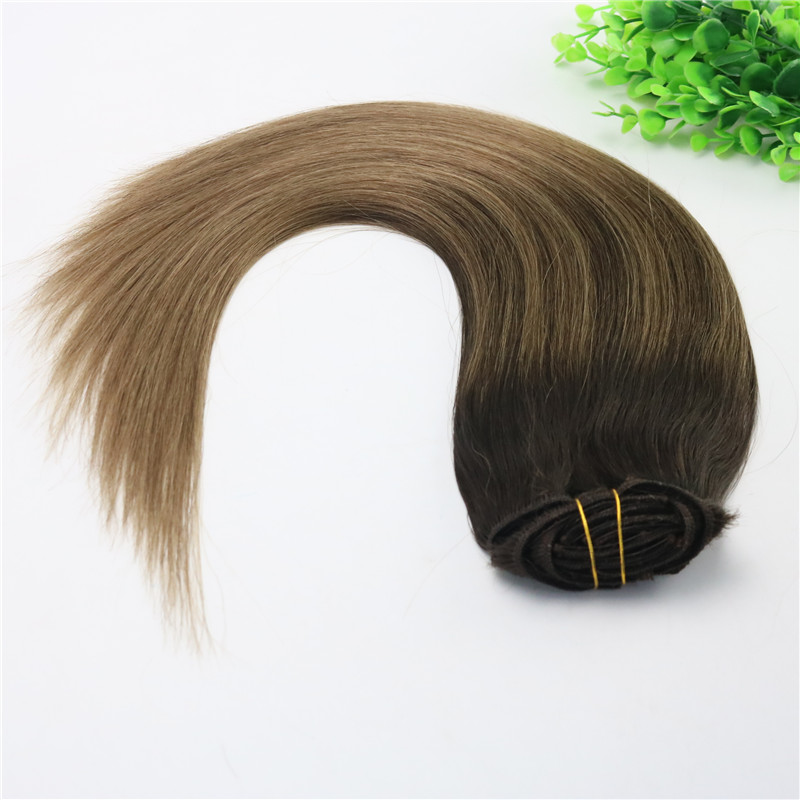 8A 7pcs 120gram 14inch 18inch 20inch 24inch Clip In Human Hair Extensions Ombre Dark Brown To Light Brown Balayage Highlights Hairstyle
