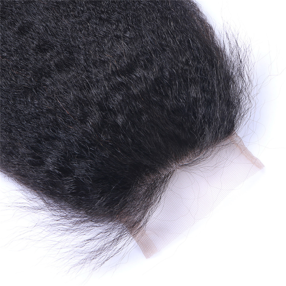 Free shipping Brazilian Virgin Kinky Yaki Straight 4x4 Lace Closure Natural Color Pre-plucked With Baby Hair