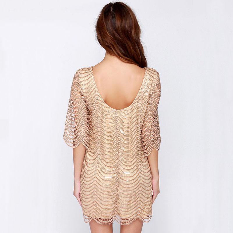 Party Dresses Wholesale- Art Deco Sequin Great Gatsby Dress 20s 1920s Vintage Night Club Backless Black Bodycon Slim Pencil Tight Mini Dress