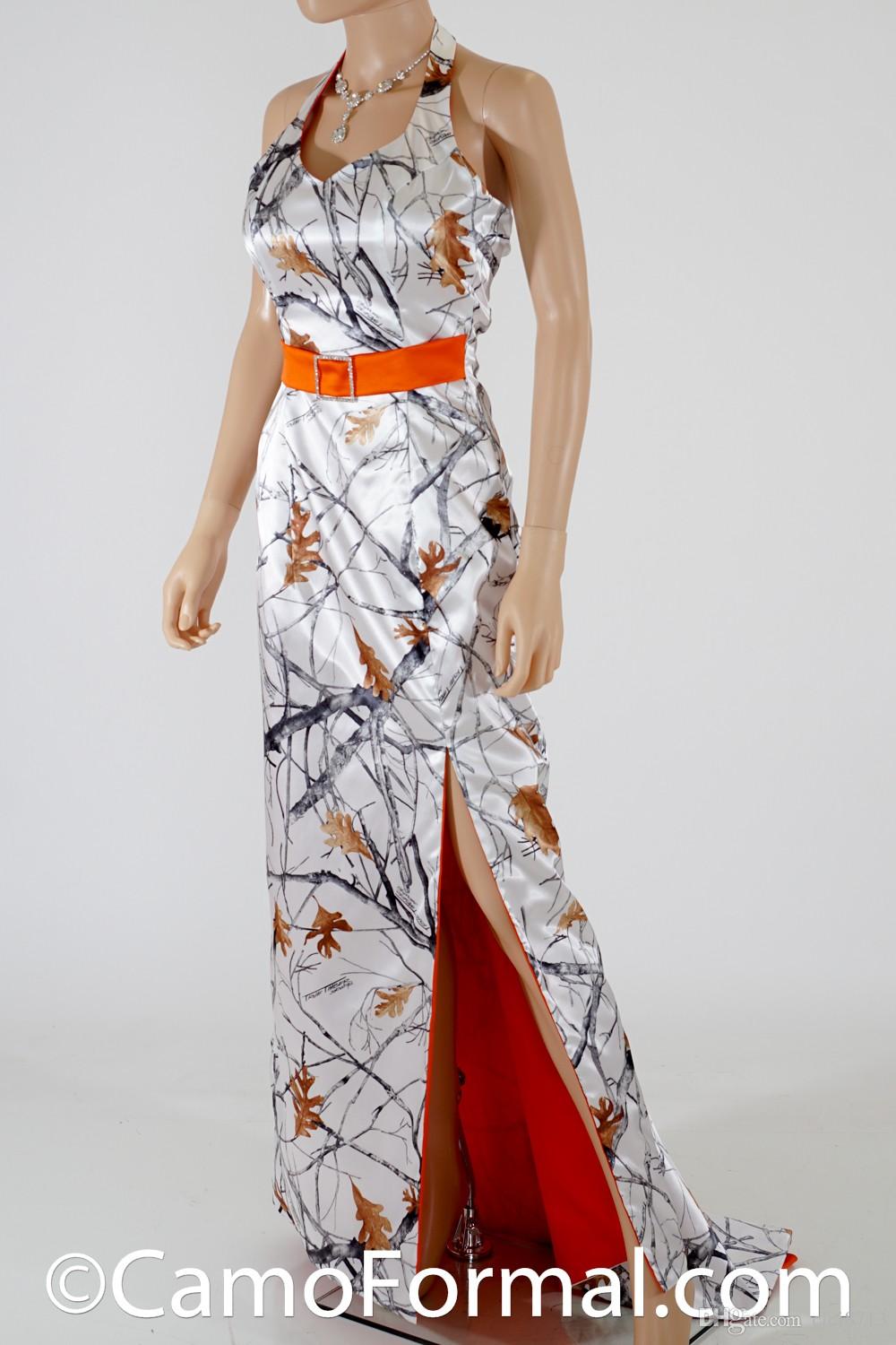 In Stock Camo Prom Dresses Side Split Halter Neck Formal Gown White Snowfall True Timber Evening Dresses With Orange Belt
In Stock Camo Prom Dresses Side Split Halter Neck Formal Gown White Snowfall True Timber Evening Dresses With Orange Belt