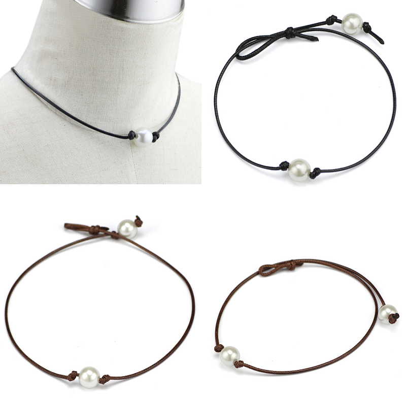 Simple and Elegant High Luster Pearls Leather Choker Necklaces Women's Punk Style Hand Knotted Fashion Jewelry, Black
Simple and Elegant High Luster Pearls Leather Choker Necklaces Women's Punk Style Hand Knotted Fashion Jewelry, Black