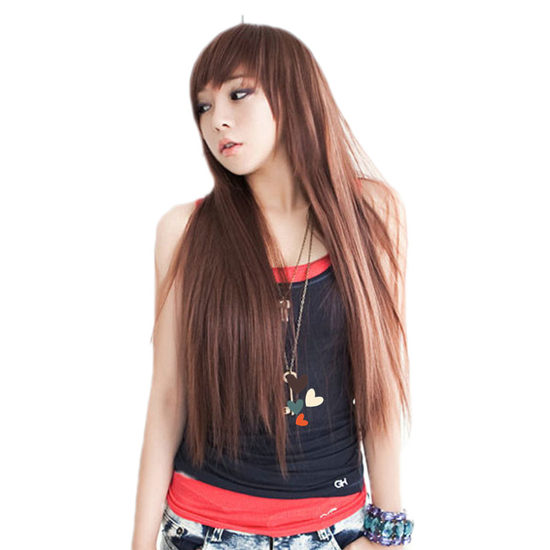 black wig natural wigs female long straight synthetic fiber hair soft realistic brown women 68cm