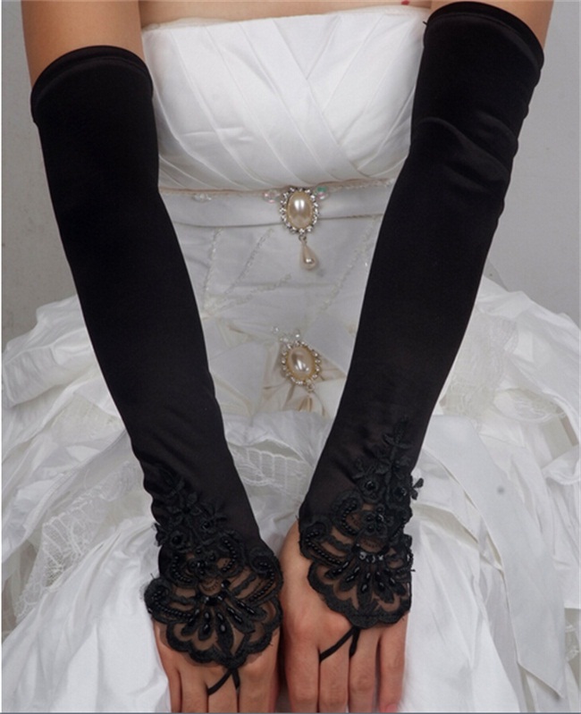Fingerless Long Bridal Gloves 2017 New Wedding Gloves with Lace Appliqued for Wedding Dress Elegant White/Ivory/Black Wedding Accessories
