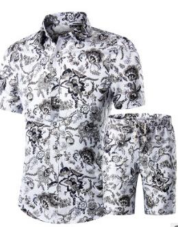 Summer Men Shirts Shorts Set Casual Printed Hawaiian Fashion Shirt Homme Short Male Printing Dress Suit Sets Plus Size