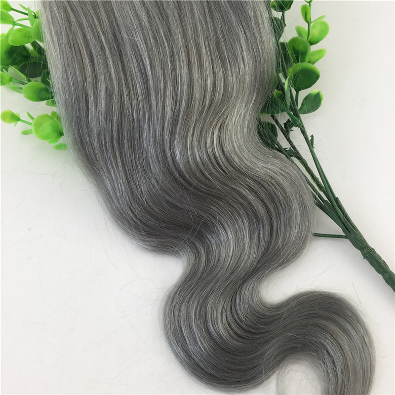 4x4 Lace Closure Grey Human Hair Brazilian Virgin Hair Straight Body Wave Bleached Knots Free Part Swiss Lace