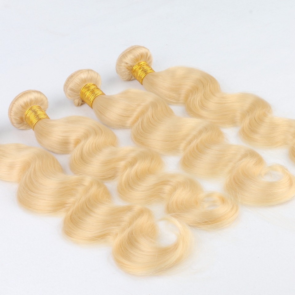 Free shipping Brazilian Body Wave Straight Weaves Double Wefts 100g/pc 613 Russian Blonde Color Can be Dyed Human Remy Hair Extensions