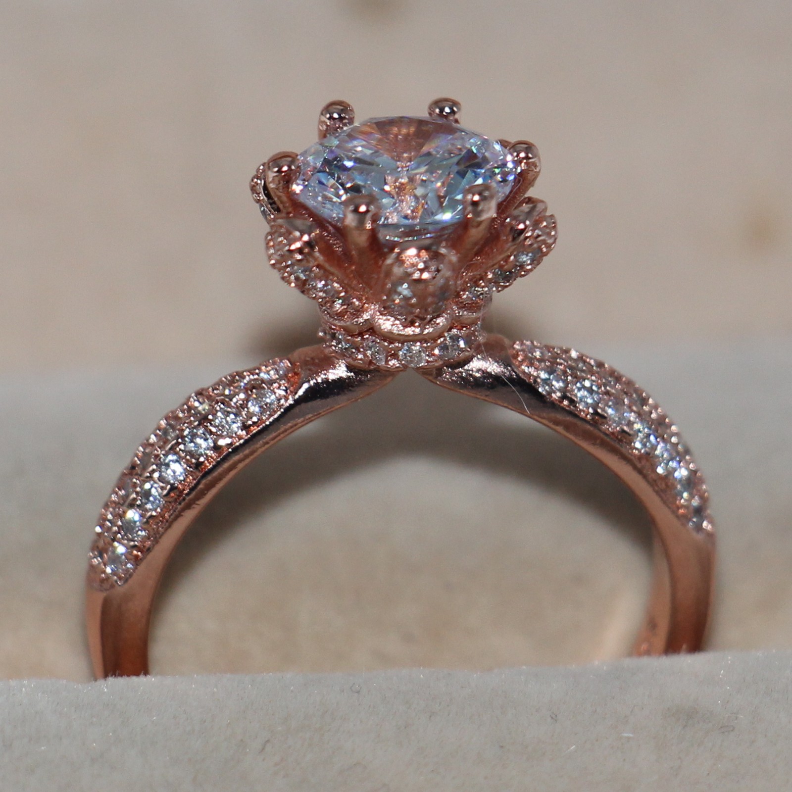 Wholesale Handmade choucong Jewelry: Sterg Sier Solitaire White Topaz Wedding Ring in Rose Gold