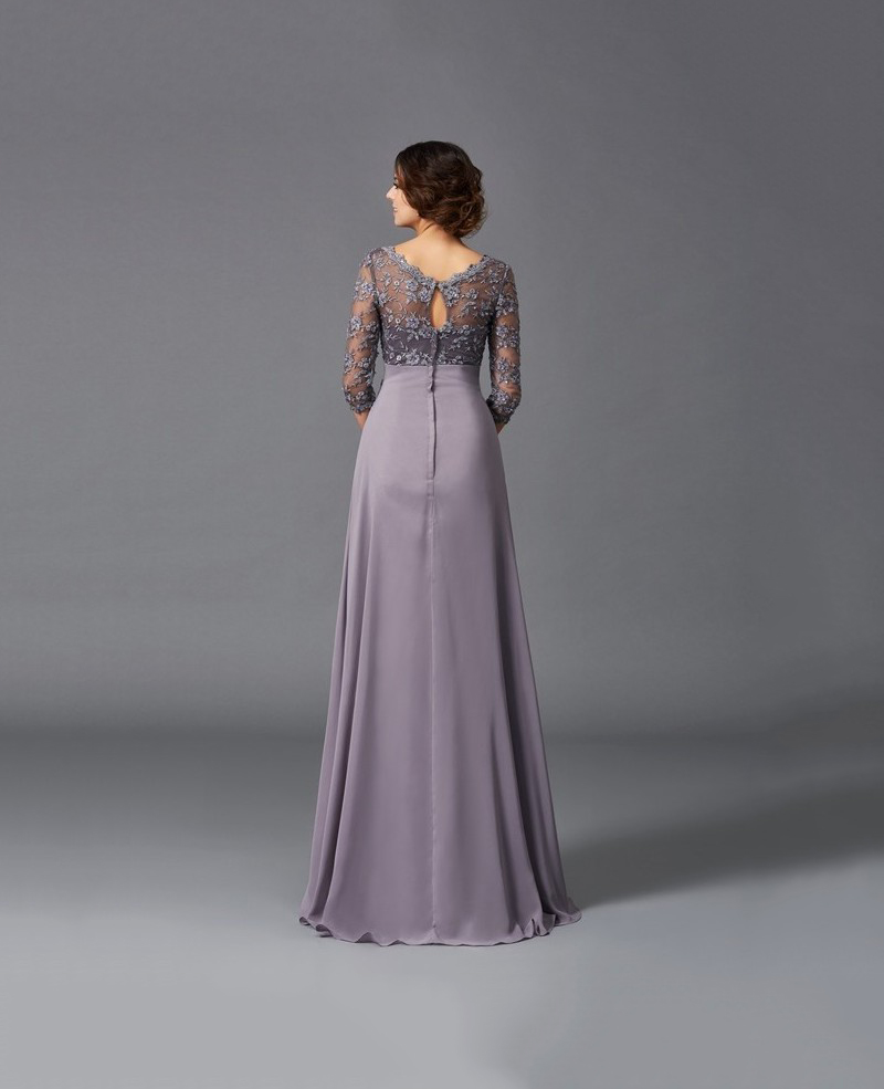 Long Mother Of The Bride Dresses 3/4 Long Sleeve Applique Beads Plus Size Mother Of Groom Dress Chiffon Floor Length Evening Gown
