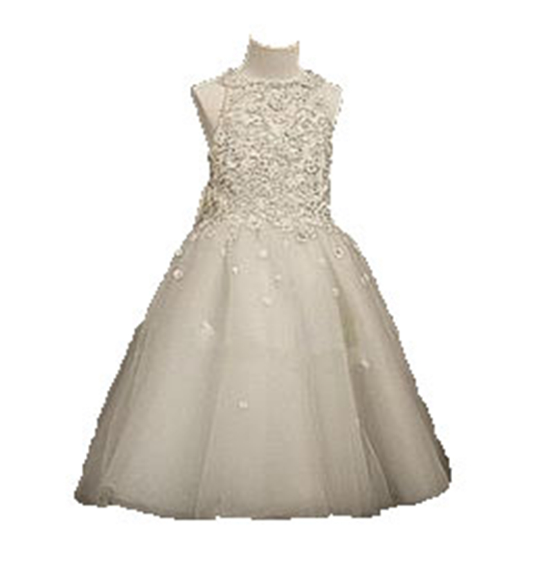 Princess Appliques Ball Flower Girl Dresses with Bow Tulle Girls Pageant Gown First Communion BF10