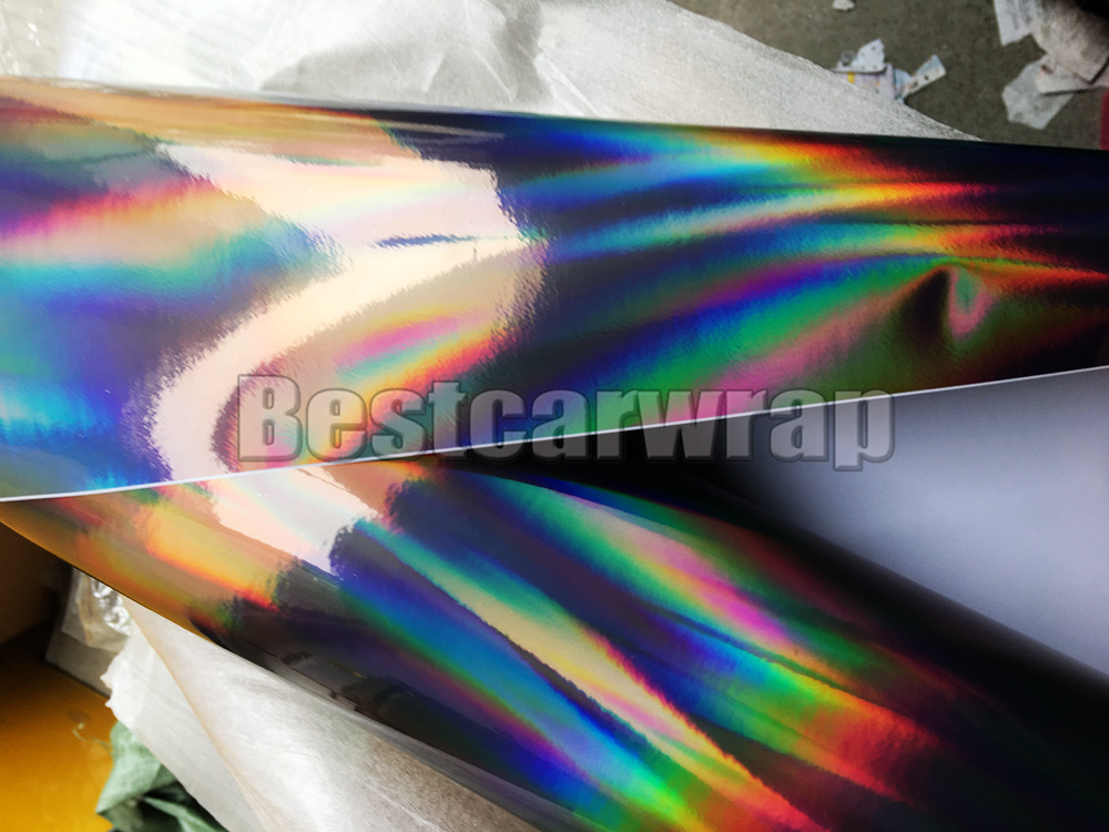 Black holographic Chrome Vinyl Car WRAP FILM Sticker With Air release Hologram NeoChrome Whole car covering foil Size:1.52*20M/Roll