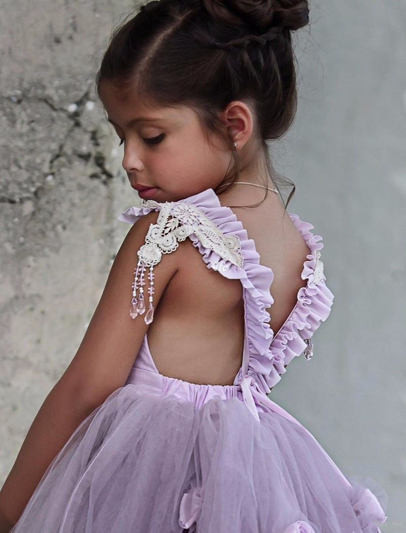 Lovely Baby Blue Princess High Low Girls Dresses Spaghetti Strap Hand Flower First Communion Gown Tulle Pageant Dress For Children 326 326