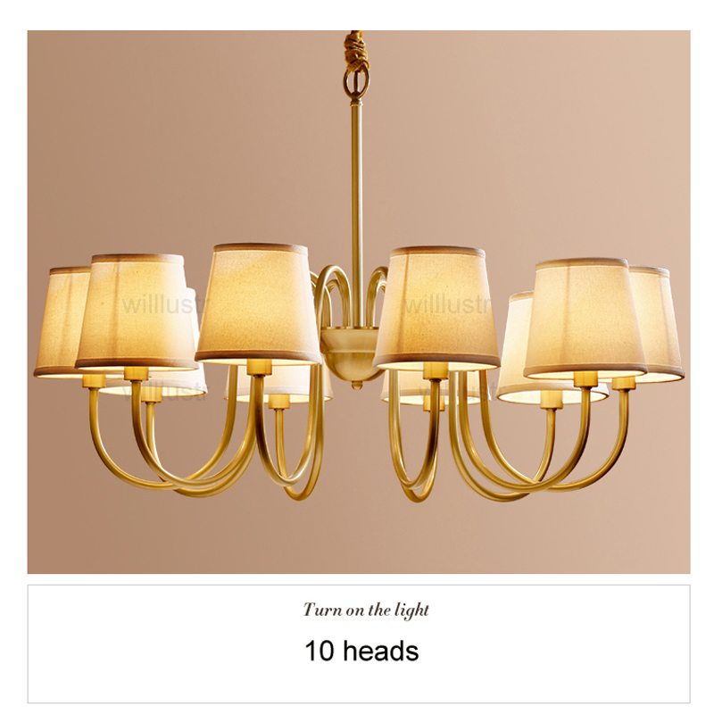 Willlustr copper pendant lamp brass hanging light fabric Chandelier modern suspension lighting american country nordic Europe