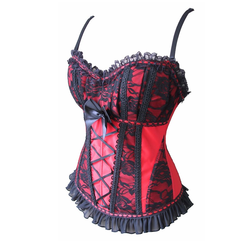 Ruched Overbust Bustier Silky Satin Halterneck Black Lace Overlay Dance Corset Top Women's Fashion Costume Corset Lace up Detail