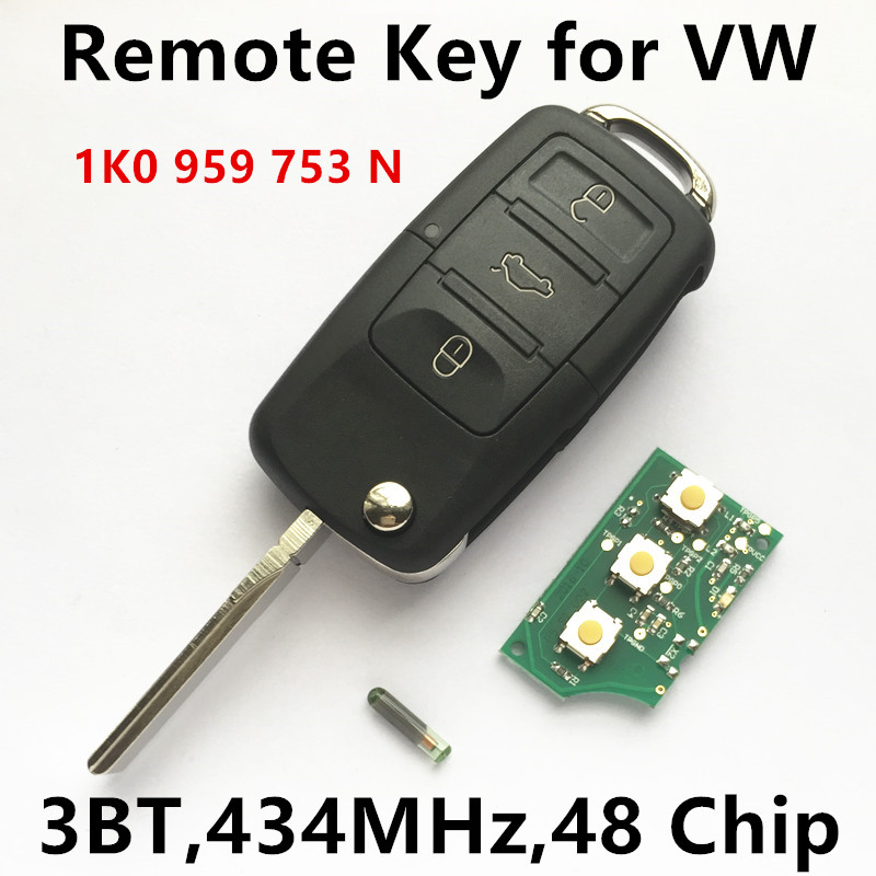 Seat Altea Ibiza Leon Toledo Car Auto Key 434MHz ID48 Chip 1K0959753N 753N