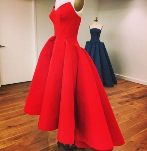 2017 Vintage 1950s Hi Lo Red Prom Dresses With Lace Up Floor-Length Evening Long Formal Party Gown Stock BM89