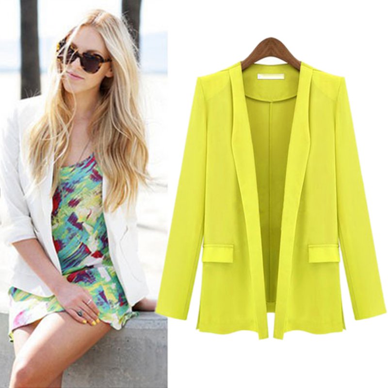 Women Blazer Lapel OL Career Long Suits Blazers Jacket Coats Outwears S-XL