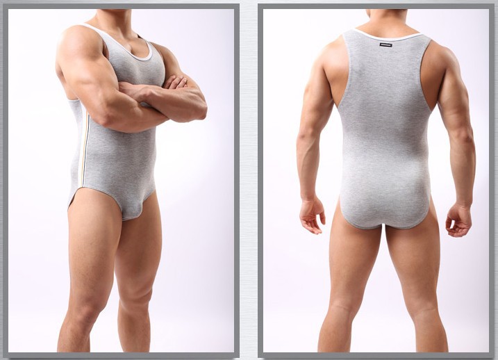 Wholesale- Ultrafine modal sexy u bags tight sleeveless leotard male trigonometric bodysuit men Coverall male