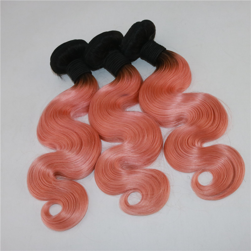 100% Real 3 Bundles Hair Weft #1b/Pink Omber Human Hair Extensions Body Wave Virgin Remy Hair Weaving 8A Quality Weave Extensions