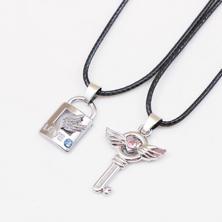 Brand new Valentine 's Day gift key lock couple necklace student couple jewelry WFN037 (with chain) mix order 20 1set=2 pieces