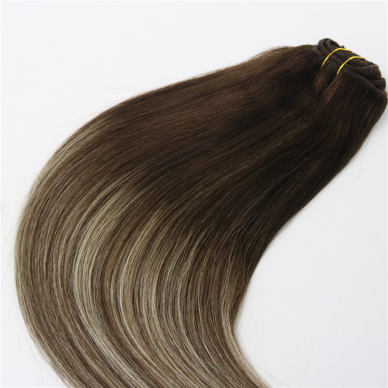 8A 7pcs 120gram Clip In Human Hair Extensions Ombre Brown Human Hair Brunette Shade With Blonde Balayage Highlights