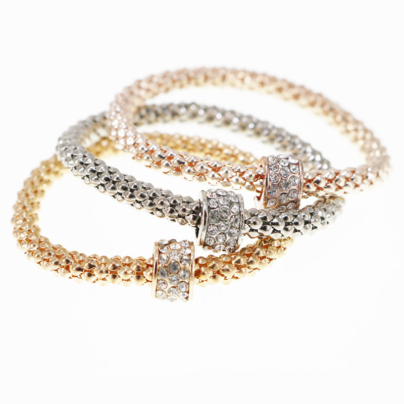 2017 Explosion-proof alloy bracelet diamond-studded beads corn chain bracelet plating three-color one set