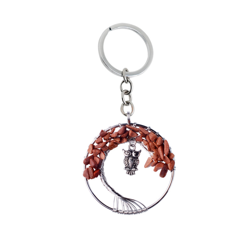 12pc/set New Life of Tree Crystal Keychain Owl Chakra Stone Black Onyx llavero Rainbow Natural Stone Wisdom Tree key chain for fahion