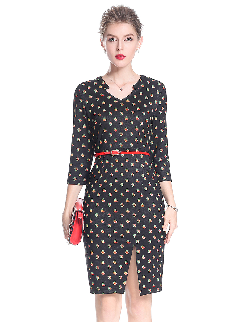 Flower Print Women Sheath Dress V-Neck With Belt 3/4 Sleeve OL Office Lady Work Dresses 0917153, As pictures
Flower Print Women Sheath Dress V-Neck With Belt 3/4 Sleeve OL Office Lady Work Dresses 0917153, As pictures