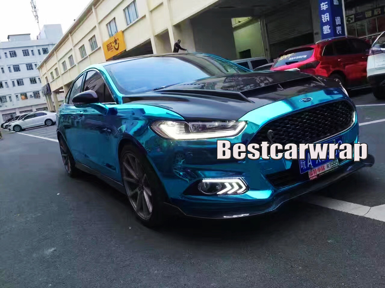 Stretchable Blue Chrome Mirror Vinyl For Car Wrap With Air bubble Free Easy stretch For Car styling covering foil size:1.52x20m/Roll 5x65ft