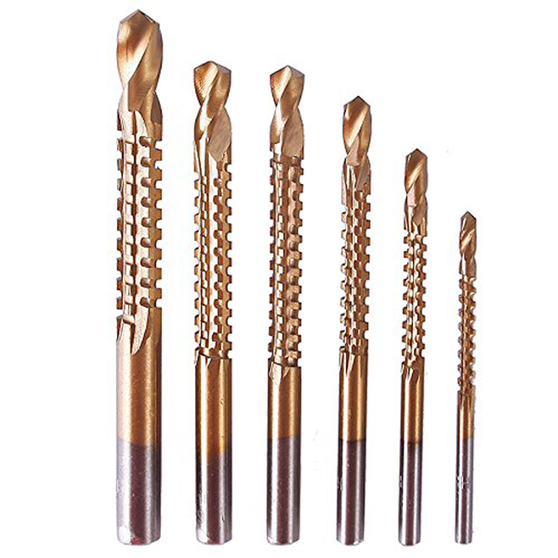 6pcs Titanium Coated HSS Drill Bit Set Electric Drill Plastic Metal Hole Grooving Saw Drills Wood Drilling Bits Carpenter Woodwork1863238