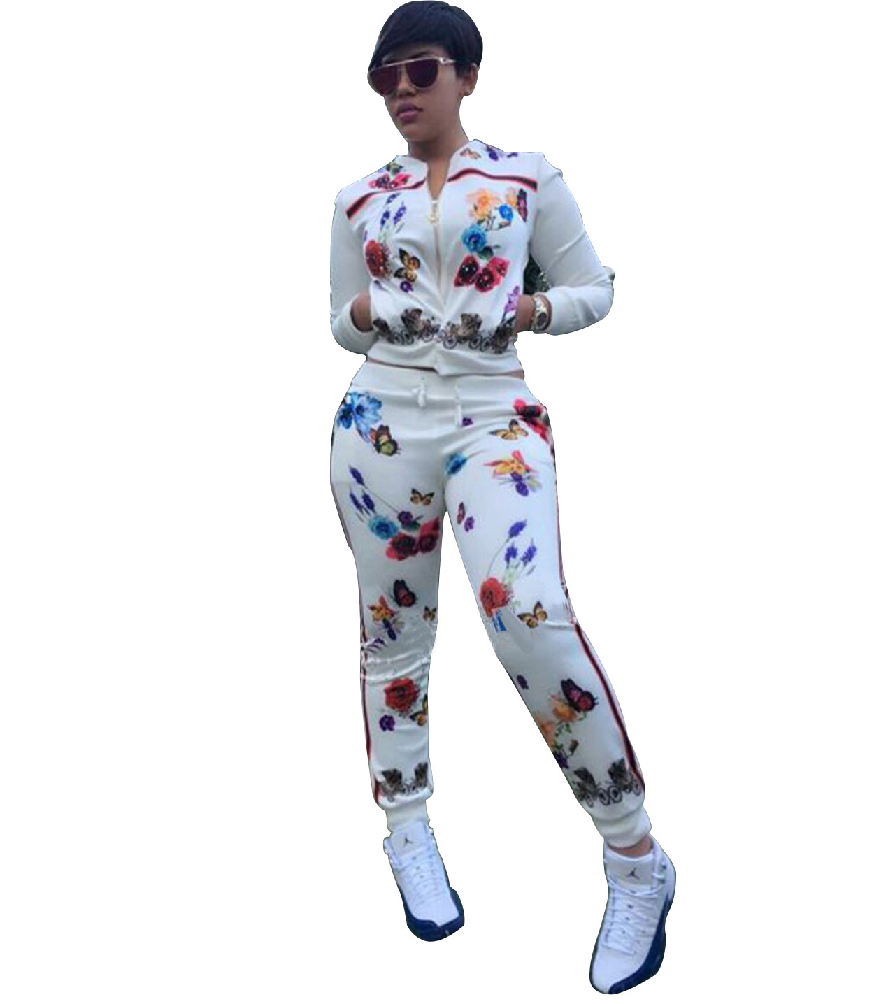 Newest arrival Autumn Women's Tracksuits casual color colorful rose butterfly printing sports suit women WT032 Womens Tracksuit