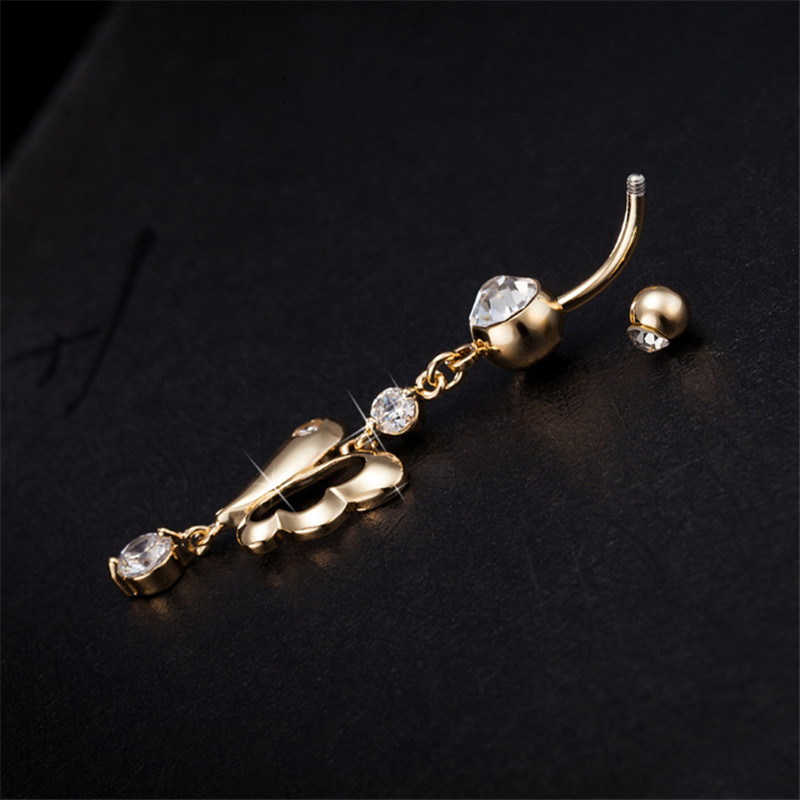 NEW High quality Medical Steel Crystal Rhinestone Butterfly Belly Button Ring Dangle Navel Body Piercings Lovery Navel Belly Free shipping