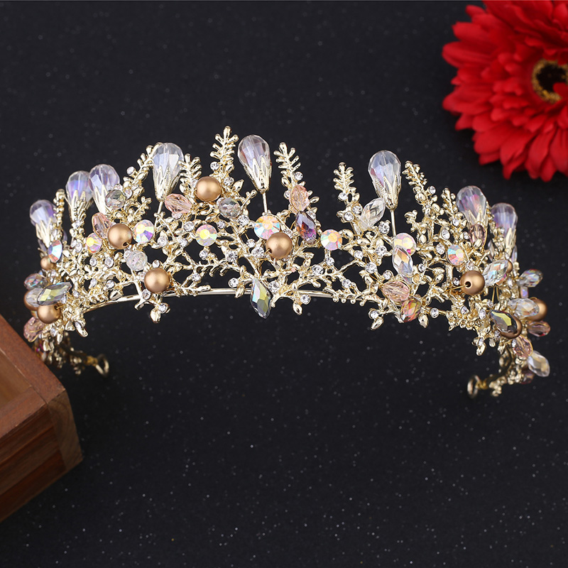Gold Princess Headwear Chic Bridal Tiaras Accessories Stunning Crystals Pearls Wedding Tiaras And Crowns 15*5.5cm H88