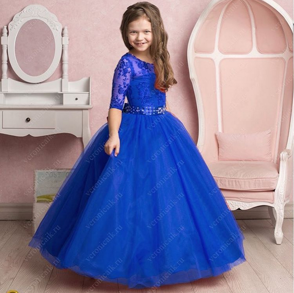 lace arabic flower girl dresses half sleeves beaded tulle child wedding dresses vintage little girl pageant dresses fg01