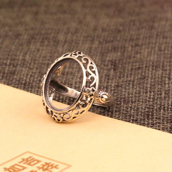 925 Sterling Silver 14X18mm Oval Cabochon Semi Mount Eengagement Ring Art Deco