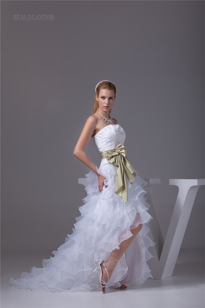 new elegant real photo strapless organza wedding dresses aline bow plus size wedding party bridal gowns bm37