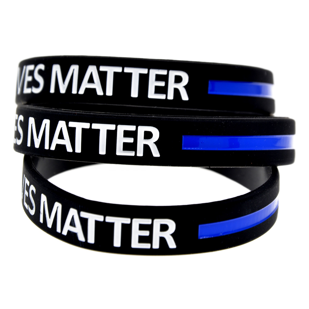 100PCS Blue Lives Matter Silicone Rubber Bracelet Debossed Logo and Filled Special Ink Hurtless To Body