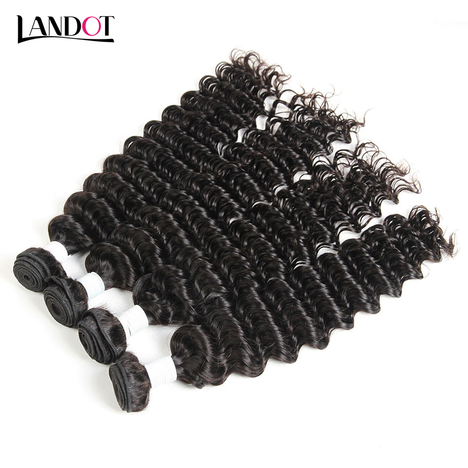 Filipino Deep Wave Curly Virgin Hair With Closure 4Pcs Unprocessed Deep Wave Human Hair Weave Bundles And Top Lace Closures Free/Middle Part