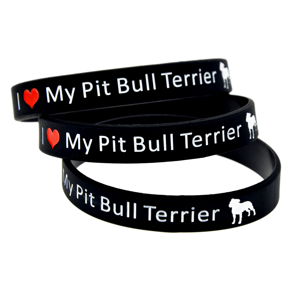 100PCS I Love My Pit Bull Terrier Silicone Bracelet Debossed and Ink Filled Logo Black Fashion Gift