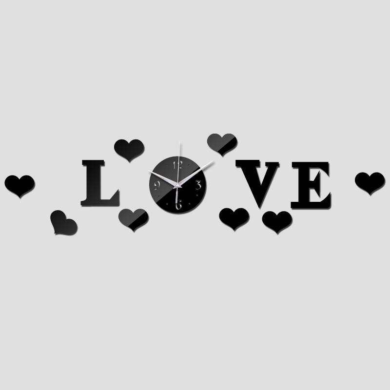 Wholesale- 2015 new real rushed acrylic 3d mirror love clock clocks watch wall Living Room Quartz Modern mechanism decoration free shipping