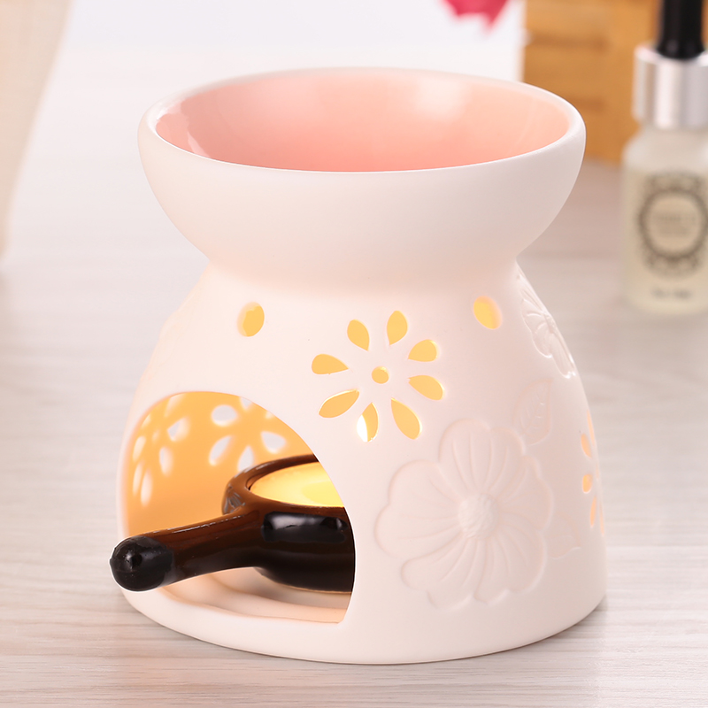 Wholesale- Fragrance Lamp Holder Furnace Incense Censer Lights Classic Pink Glaze Ceramic Oil Burner Candle Home Decor