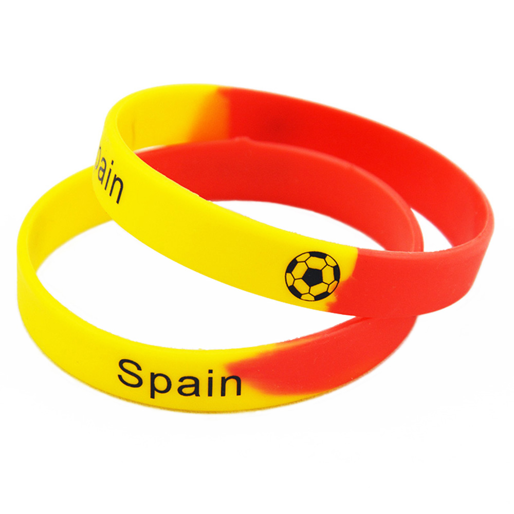 1PC Football Team Fashion Silicone Rubber Wristband Segmented Color Printed Logo Brazil Portugal Spain and France