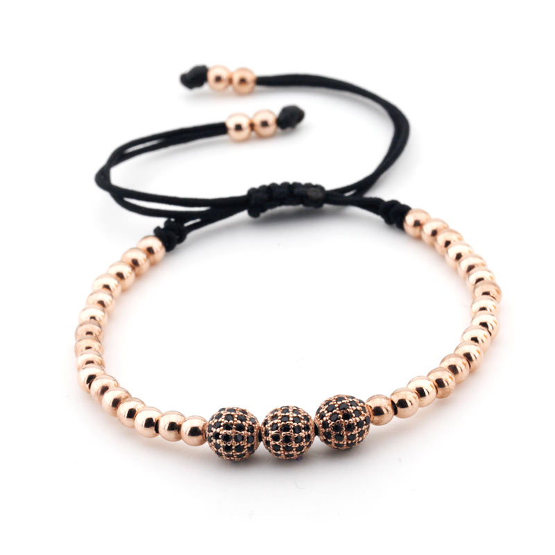 Famous Braided Macrame Bracelets Strands Charm Mens Womens Bangles Pave Setting Black CZ Beads