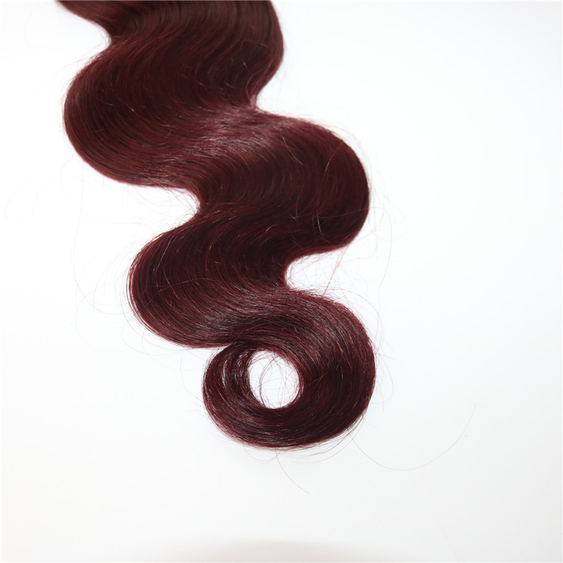 Ombre Hair 4*4Lace Closure With 3 Bundles 300gram Two Tone Dip Dye Burgundy 99J Body Wave Human Hair Weaves Closure