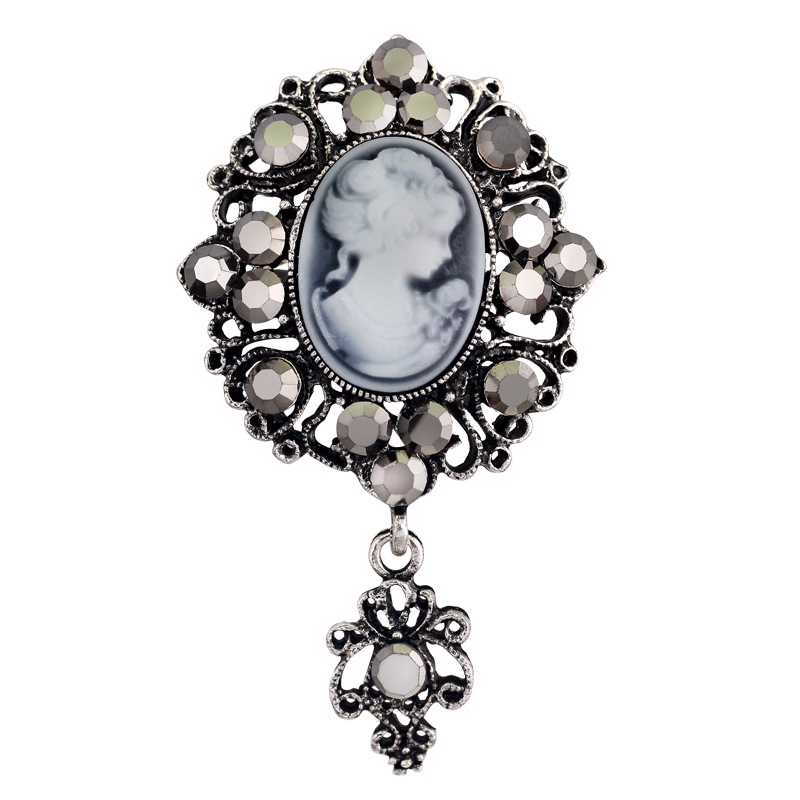 Wholesale- Fashion Antique Gold Silver Vintage Brooch Pins Female Jewelry Queen Cameo Brooches Rhinestone For Women Dress Accessories