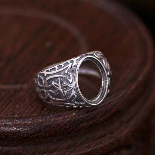 Art Deco Vintage 925 Sterling Silver 10x14.5mm Oval Cabochon Semi Mount Ring Fine Silver Charm Jewelry Setting