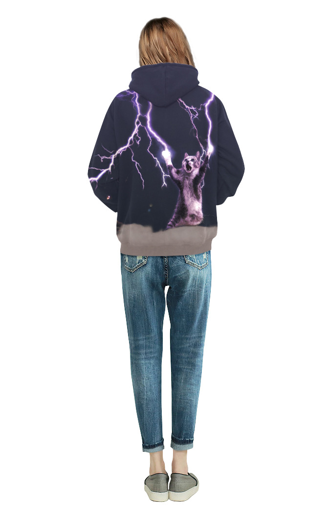 Free ship thunderbolt cats Men's Hoodies Sweatshirts purple stars digital printing loose large size couple hooded sweater men MH031 Mens Hoodie S