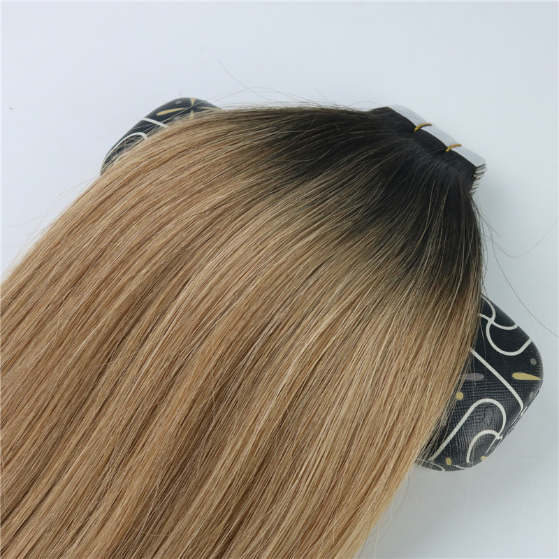 Tape In Human Hair Extensions Ombre Hair Brazilian Virgin Hair Balayage Dark Brown to 27 Blonde Extensions Highlight Skin Weft