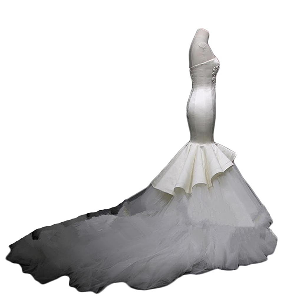 New Elegant Satin 2017 Lace Mermaid Wedding Dresses with Appliques Beaded Off the Shoulder Plus Size Bridal Gowns QC507