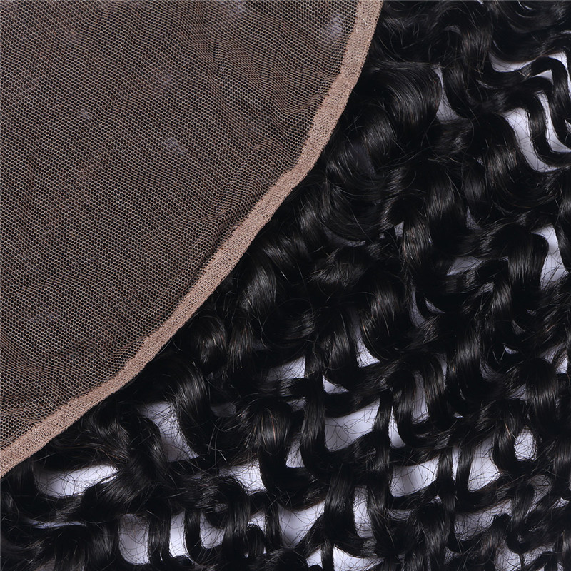 Afro Curly Hair Frontal Closure 13x4 Ear to Ear Lace Frontal Closure With Bleached Knots Natural Color 1B Human Remy Hair Extensions