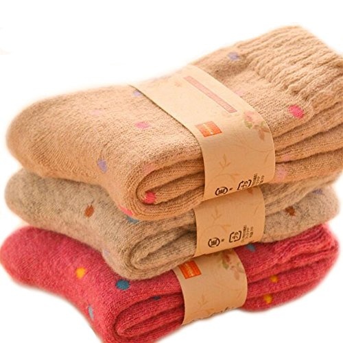 3-Pack Women's Dot Printed Super Thick Winter Warm Casual Wool Soft Crew Socks, Yellow